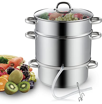 Cooks Standard Canning Juice Steamer Extractor Fruit Vegetables for Making Jelly, Sauces, 11-Quart Stainless Steel Multipot with Glass Lid, Clamp, 2-Pcs Hose