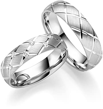 JC Trauringe | Paarpreis | Eheringe 925 Sterling Silber Rhodiniert | 6 Zirkonia Steine Nickelfrei Made in Germany Partnerringe Freundschaftsringe Gratis Gravur + Etui | ICT242