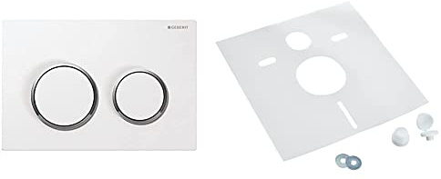 Geberit 115.085.KJ.1 Omega 20 Betätigungsplatte, Hochglanz-verchromt/weiß & Sanit 16.002.00.0000 Schallschutzset für Wand-WC und Bidet, weiß, 1-Pack