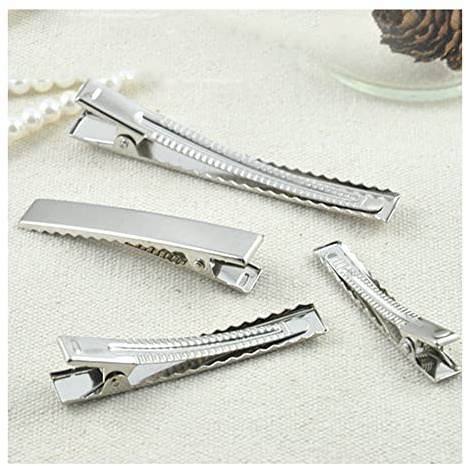 Yurosiay Lot de 30 pinces à cheveux en métal - 60 mm - Alligator - Pinces à cheveux plates - Antidérapantes - Pinces crocodiles - Pour coiffeur - Accessoires de bricolage - Argenté