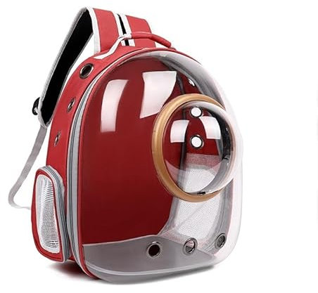 Sohodoo Katzenrucksack, Katzentragetasche, Raumkapsel-Trägerrucksack, Tasche, Haustier-Luftpolsterrucksack, hitzebeständig, atmungsaktiv, Katzenrucksack, lüftbar (Color : Red)