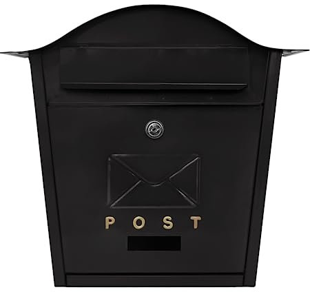 Assorted Collections Wall Mounted Post Box Classic Design Large Letterbox Lockable 2 Keys Weatherproof Easy To Install - Black, 35.5 x 26 x 10 cms