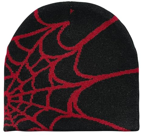 YAMEIZE Cappelli a Maglia di Tendenza Y2K Web per Donne Uomo Cappello Beanie Web Soft Cappello a Maglia Slouchy Cappello Invernale Skull cap Outdoor