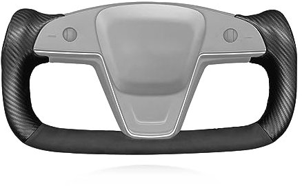 MEWANT Handgenähte matte Kohlefaser & Wildleder Auto-Lenkradabdeckung Wrap für Tesla Yoke Model S Plaid 2021–2023 / Modell X 2021–2023 Lenkradzubehör für Tesla Yoke