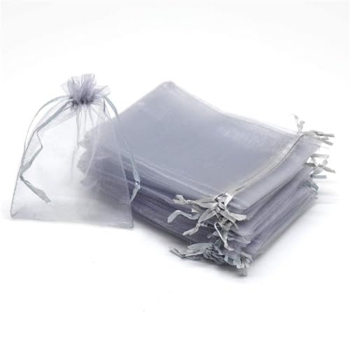 LTLSZRN 100 Stuck Organzasäckchen 9x12 cm, Geschenkbeutel Organzabeutel, Schmuckbeutel, Organza Säckchen mit Kordelzug, Säckchen Geschenk Schmuck Hochzeit Bonbonsbeutel für Hochzeiten Partys(Grau)