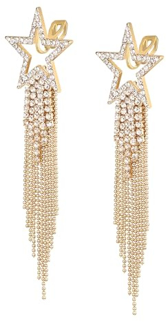 EVER FAITH Stern Quaste Clip-on Ohrringe Kristall lange Wasserfall Perlen Fransen Kronleuchter baumeln Statement Ohrclips für Damen Hochzeit Party Schmuck klar Silber-Ton