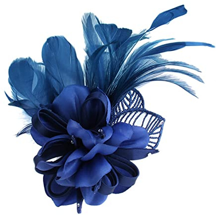 iSpchen Federbrosche Brosche Brautschmuck Broschennadel Sicherheitsnadel Damen Mädchen Kostüm Zubehör Bouquet Corsage Handgelenk Blume Hochzeit Anstecknadel für Schals Tücher Retro Blau