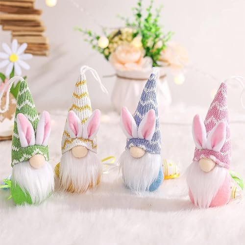 RolyEnttain Wichtel Ostern Deko, 4 Stück Wichtel Zubehör, Osterdeko Frühlingswichtel, Osterzwerg-Ornament, Zwergpuppenanhänger, Osterdekoration Plüschpuppen Geschenke für Kinder Familie