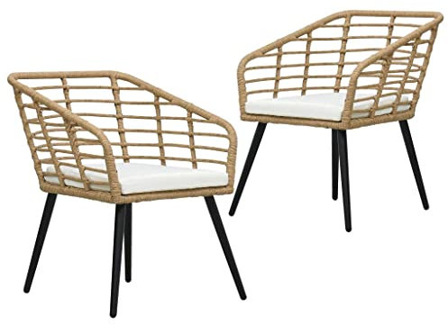 Youuihom Strandstühle Veranda Stühle Gartenstühle für den Innenhof Gartenstühle 2 STK. mit Auflagen Poly Rattan Eiche Geeignet für Hinterhof, Rasen, Veranda, Poolseite, Balkon