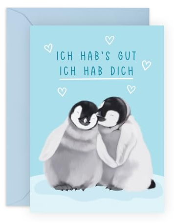 Central 23 Pinguin Jubiläumskarte für Männer Frauen – ICH HAB'S GUT ICH HAB DICH – Für Hochzeitstag Valentinstag Geburtstag – Für Freund Freundin Ehemann Ehefrau – Mit Aufklebern