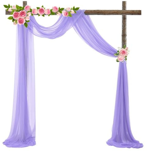 Wambere Querbehang Freihanddeko Hochzeit Vorhang Hochzeitsbogen Tüll Fotovorhang Hintergrund Vorhäng Hochzeitsbogendekoration Gardinen für Fotografie Party Torbogen Zeremonie,Lila,75x300cm