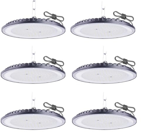 Fosingut Faretto LED UFO 200W, 110lm/W Super Luminoso UFO Lampada LED Officina,288 LEDs High Bay Light,IP65 6500K BiancoFreddo Proiettore LED Lampadario Industriale per Garage,Magazzini,Fabbrica-6pcs