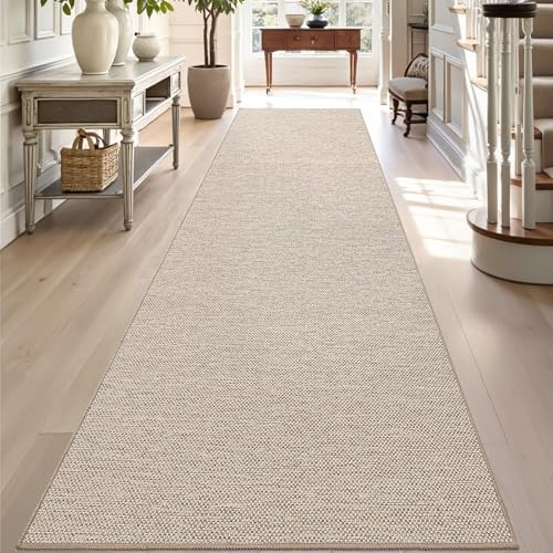 DEXI Löparmatta 60 x 210 cm, Extra Lång Halkfri Smutsfångarmatta, Köksmattor med Gummibaksida, Tunn och Tvättbar Golvmatta Löpare för Hall Entré Tvätt Dessutom, Beige