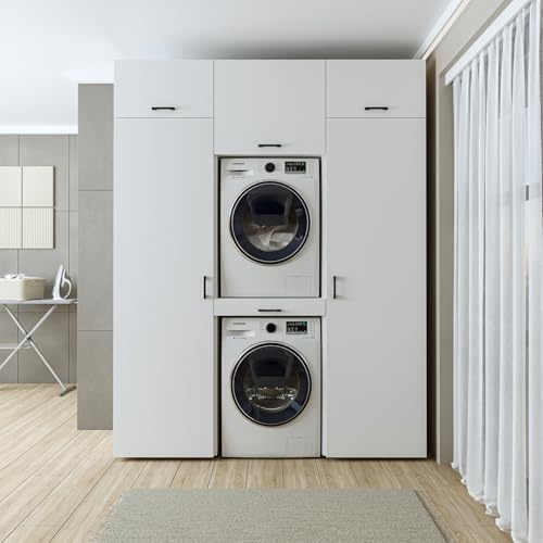 ROOMART Armoire murale sèche-linge sur machine à laver 187 cm de large blanc, chêne, chêne noir armoire de machine à laver (blanc, h x l x p : 240 x 187 x 67 cm)