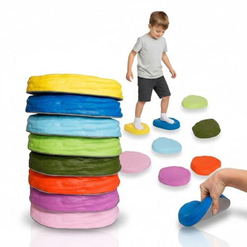 alldoro 60800 Pietre morbide per l'equilibrio - 8 pietre di appoggio in schiuma flessibile per bambini dai 3 anni in su, ognuna di 18 x 15 cm, colorate