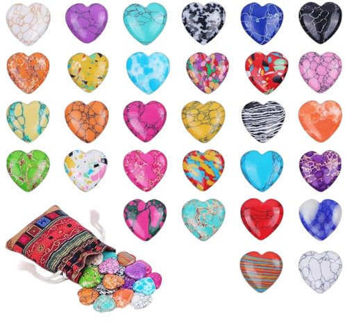 30 Stück Herz Stein Edelsteine Natürlicher Kristall Heilsteine Set Bunte Glückssteine Heilsteine Kristalle Steine Bulk Handschmeichler Steine Handwerk Meditation Chakra Reiki Energieausgleich Geschenk