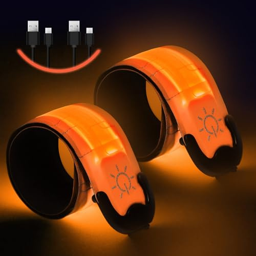 Flintronic LED-armband, uppladdningsbart, reflekterande, med USB, ljusband, säkerhetsljus, Slap Safety-armband, unisex, för nattlöpning, cykling och joggning, orange