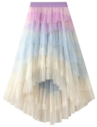 Karneval Kostüm Damen Tüllrock Regenbogen Prom Abendkleider Anlass Mottoparty Rock Lang Clown Bunter 50er Pastell