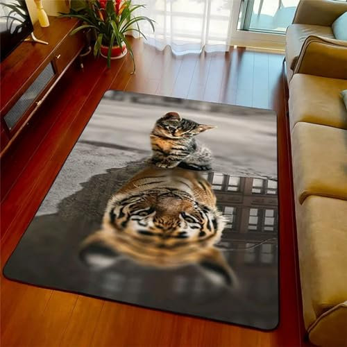 Bettvorleger 3D-Illusionsteppich Kleiner Teppich Tier Katze Löwe Tiger Tier Teppich,Schlafzimmerteppich,Jungenteppiche Für Schlafzimmer,Wohnzimmerteppich 100 X 200 cm - Leicht Zu Reinigen-7149175812