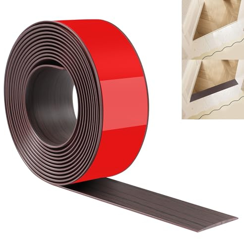 JUNART 400cm×5cm Bodenübergangsstreifen, Selbstklebende PVC-Bodenabdeckungsstreifen, Bodentür-Trennstreifen zum Verbinden von Bodenlücken, Teppich, Fliesen(Schwarze Walnussmaserung)