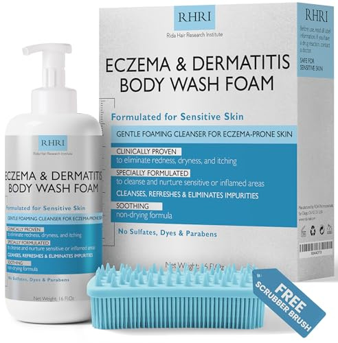 Eczema Body Wash Sensitive Skin | Eczema Treatment | Foaming Cleanser For Eczema Prone Skin | Soothes Dryness & Itching, Gentle On Dermatitis, Sulfate-Free With Free Scrubber Brush