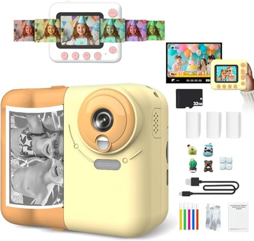 Huzeye Snapalette Printcam, Mini caméra de sport HD, caméra à impression instantanée pour enfants, vidéo HD 1080p, zoom 10x, accéléré, peut imaginer des vidéo/jeux de puzzle/MP3, appareil photo