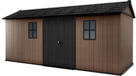 Keter Abri de Jardin Newton 7517/1775, Effet Bois Naturel, Portes et fenêtres orientables, Marron, 10,3 m², 230 x 539 x 246 cm