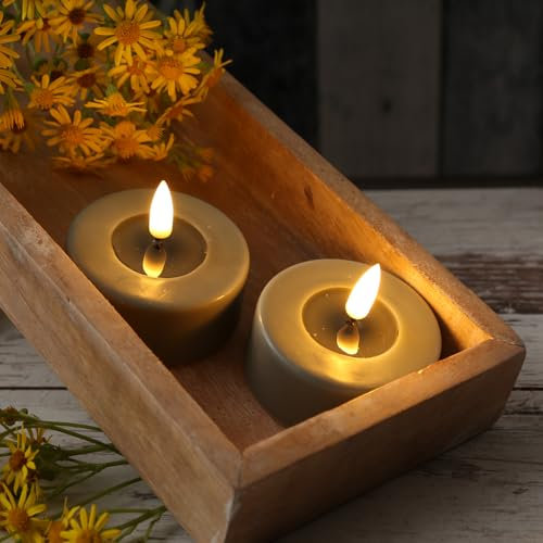 MARELIDA LED Teelichter Echtwachs Deluxe Homeart Teelichter-Set mit realistischer 3D Flamme mit Wachsspiegel salbeigrün Indoor (2 Teelichter groß)