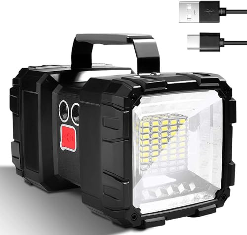 LETOUR LED Spotlight Flashlight,Rechargeable Flashlight 200000L10000mAh High-Powered Searchlight Camping 3+4 Lights Modes LED Handheld Spotlight Waterproof