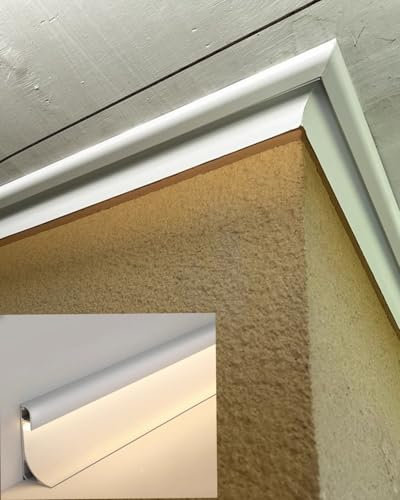 Genérico Juego de 12 Sistemas de iluminación indirecta con canaletas LED - Perfil de Techo/zócalo de Yeso Blanco - Molduras de Corona para iluminación de gabinete de Cine en casa - 3,65 x 6 cm (1 7/1