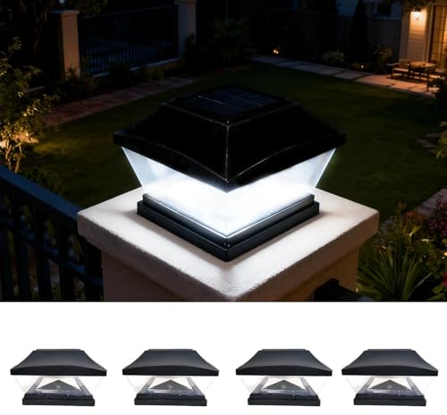 XRR 4 Stück Solar pfostenkappen Lichter 7x7 8x8 9x9 10x10 12x12 15x15 Led Pfostenkappe Zaun Lichte,Pfostenleuchte, IP65 Wasserdicht Zaunpfosten Lampe für hölzerne metall Pfosten Garten Deko-Schwarz