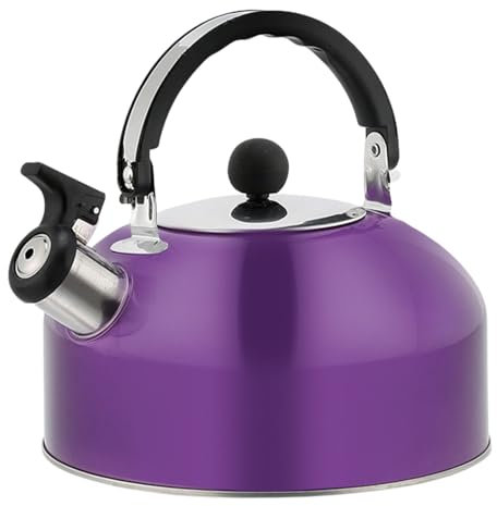 Demsyeq Petite bouilloire sifflante en acier inoxydable de 1,8 L pour le camping, la randonnée, l'intérieur - Portable avec poignée et bec verseur