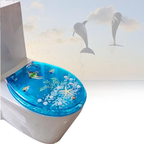Abattant WC à Fermeture Douce, abattant WC Haut de Gamme à dégagement Rapide, Couvercle en résine, Fermeture Lente et silencieuse, abattant WC Robuste avec Effets 3D décoratifs (Bream Bleu)
