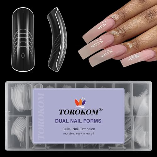 TOROKOM 150 st, 15 storlekar, dubbla nagelformer för snabb nagelförlängningsgel, poly nagelgel nagelformar för byggare, förlängning, nagelkonst, designsalong och gör-det-själv