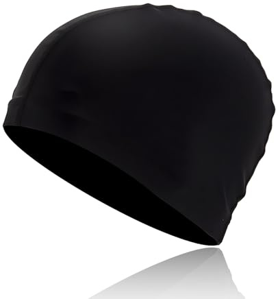 Nevoluxer Badekappe Damen & Herren in Schwarz – Schwimmkappe aus weichem Stoff | Badehaube mit hoher Elastizität | Swimming Cap für Pool & Freiwasser (Negro)