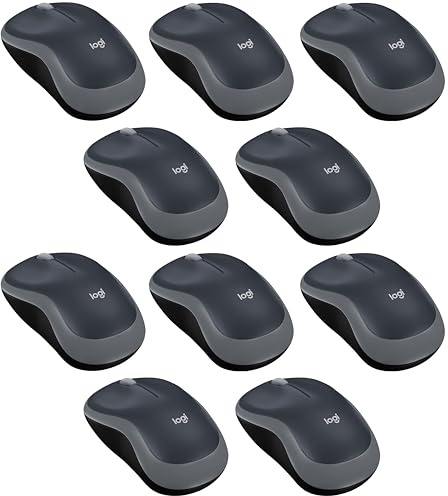 Logitech M185 Kabellose Maus, 2,4 GHz mit USB-Nano-Empfänger, 12 Monate Batterielaufzeit, 1000 DPI Optical Tracking, Für Links- und Rechtshänder, Kompatibel mit PC, Mac, Laptop - Grau (10 Stück)