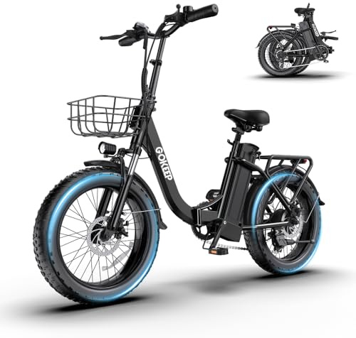 GOKEEP Folding Electric Bike, 1300W Peak Motor, 75 Miles PAS Range, 52V 13Ah Removable Battery, 20 Fat Tire & Front Suspension Electric Bicycles, 20MPH 7-Speed Commuter Ebike, UL2849 Certified, Black