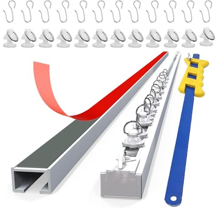 Rinhartex Self Adhesive Ceiling Curtain Track, Ceiling and Side Mount, Track for Curtains 9.8FT (3m) No Drill with Install Tools (3 Meter(ft)9.8)
