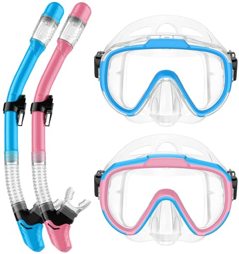 Lealinga Snorkel Set Kids 6-14 Anti-Fog Panoramic View Children Snorkel Set Dry Top Snorkel Mask for Youth with Travel Bag Diving Set for Snorkeling Scuba Diving Swimming Travel