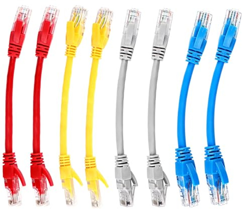 GEU 8 Pcs 15cm Short Cat6 Ethernet Patch Cable Snagless High Speed Gigabit Network LAN Patch Leads RJ45 Connectors for PC Gaming Router Modem Switch (4 Colors)