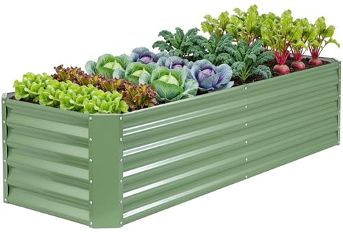 ZORMY 6×2×1.4ft Galvanized Raised Garden Bed Kit, Metal Planter Boxes Outdoor, High Raised Beds for Vegetables, Fruits, and Flowers (OliverGreen, 6×2×1.4FT)