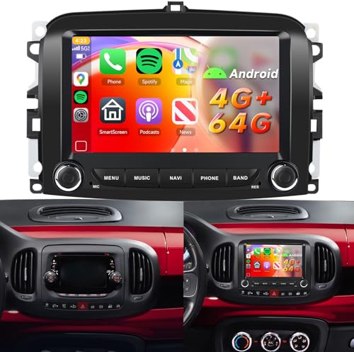【4+64G】 Hodozzy Carplay Pantalla para FIAT 500L 2013-2017 con GPS WiFi, 9 Pulgadas FIAT 500L Radio Coche Bluetooth con Android Auto/32 EQ/FM/RDS/USB/SWC+Cámara de Visión Trasera para FIAT 500L