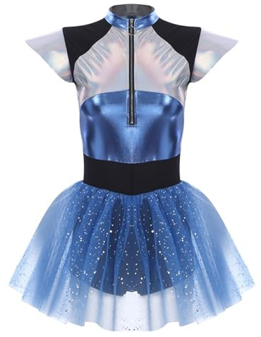 Costume da Alieno Sexy da Donna Alien Costume Spaziale - Vestito da Astronauta per Ragazze Abito da Ballo Metallico con Colletto E Gonna per Feste di Halloween Gonna Tutu Gonne Donna