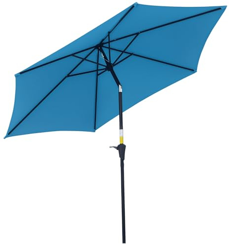 Outsunny Sombrilla de Jardín Reclinable con Manivela Ø260x235 cm Azul | Parasol de Jardín, Poste Desmontable de Aluminio, 6 Varillas de Metal, para Terraza, Exterior, Balcón