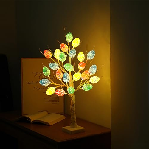 Shenrongtong Albero di Uova di Pasqua con Luce a LED, Albero di Betulla Bianca con Ornamenti di Uova appese, centrotavola Decorazioni pasquali per la scrivania della Camera da per Feste in casa
