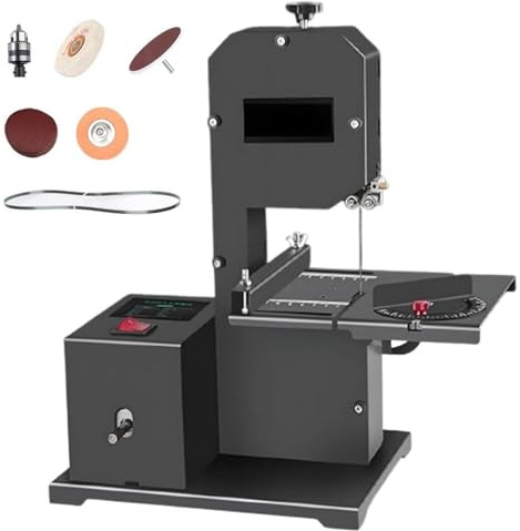 Sierra de cinta de mesa profesional, máquina de corte de madera de 800 W con altura de corte de 70 mm, garganta de 90 mm, motor de cobre puro, base de metal reforzada, corte biselado de 0 a 45° para