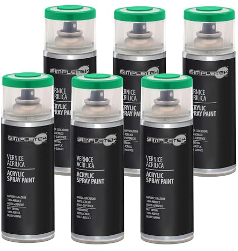 SIMPLETEK - 6X Bomboletta Vernice Spray Acrilico Verde Traffico RAL 6024 Universale Multimateriale Rapida Asciugatura Interni Esterni 400ml (kit 6 pezzi)