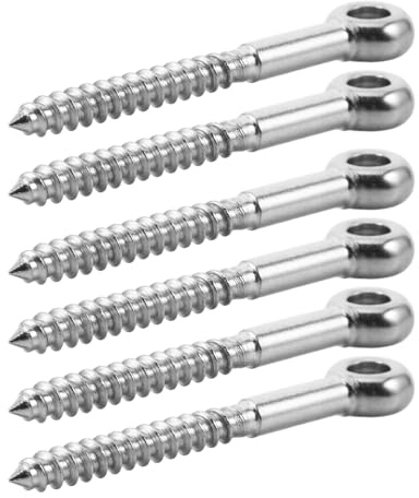 JUMPLAWN Tornillos de Ojo Autorroscantes M6 X 60 Mm de Acero Inoxidable, Ganchos de Ojo de Alta Resistencia para Madera, 6 Piezas, Pernos de Anclaje para Colgar Plantas, Sillas