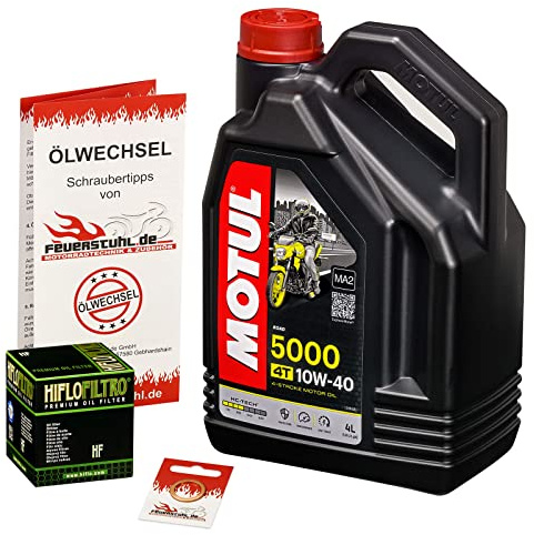 Motul 10W-40 Öl + HiFlo Ölfilter für Yamaha XJ 900 S Diversion, 95-03, 4KM - Ölwechselset inkl. Motoröl, Filter, Dichtring | Ölwechsel Set mit Motul 5000 10W-40 Motoröl, Hiflo Ölfilter und Dichtring(en)