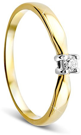 Orovi Damen Verlobungsring Gold Solitärring Diamantring 9 Karat (375) Brillianten 0.05crt Zweifarb/Weißgold und Gelbgold Ring mit Diamanten